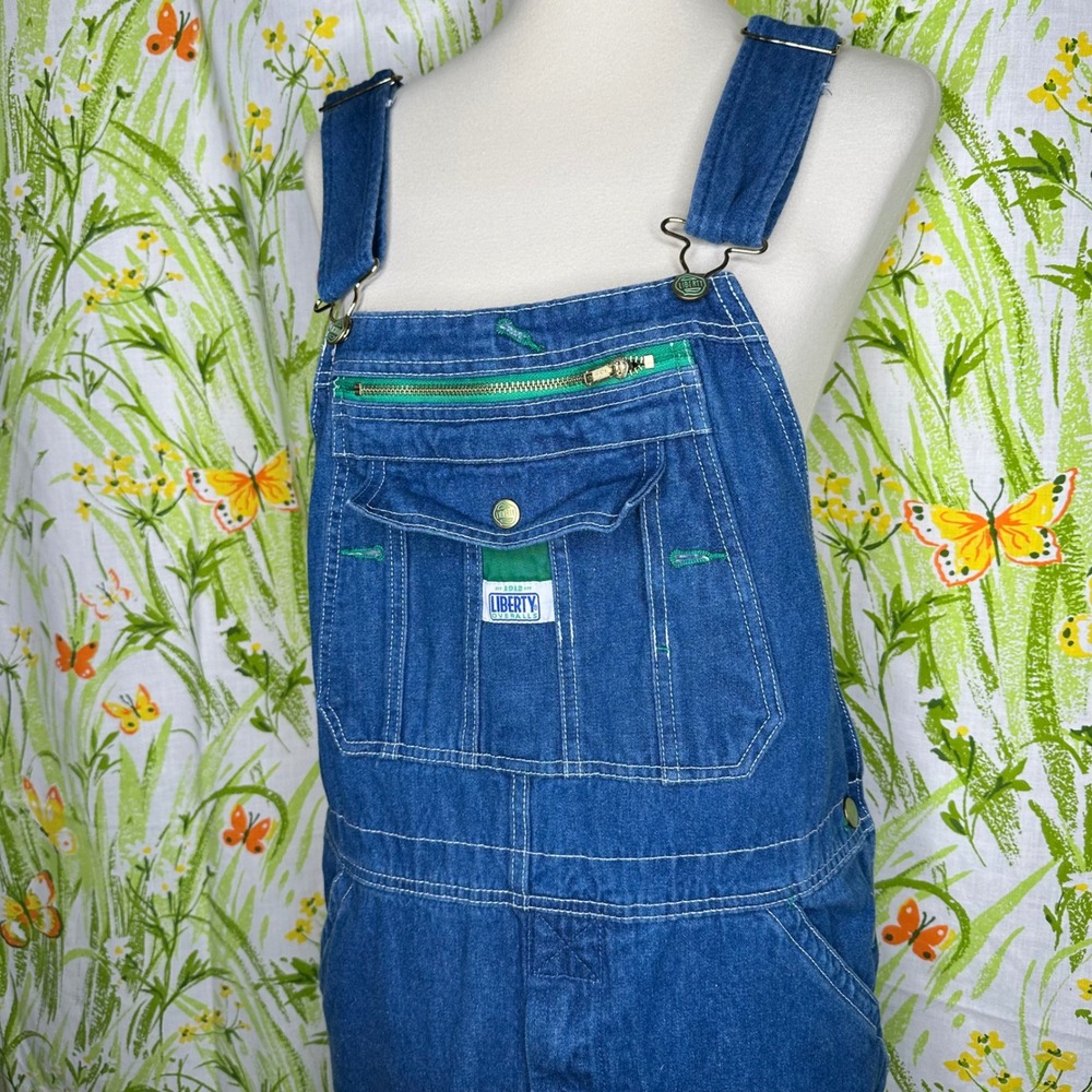 Liberty Overalls Denim Bibs Blue Green Stitch Carpenter 34x30 P315025